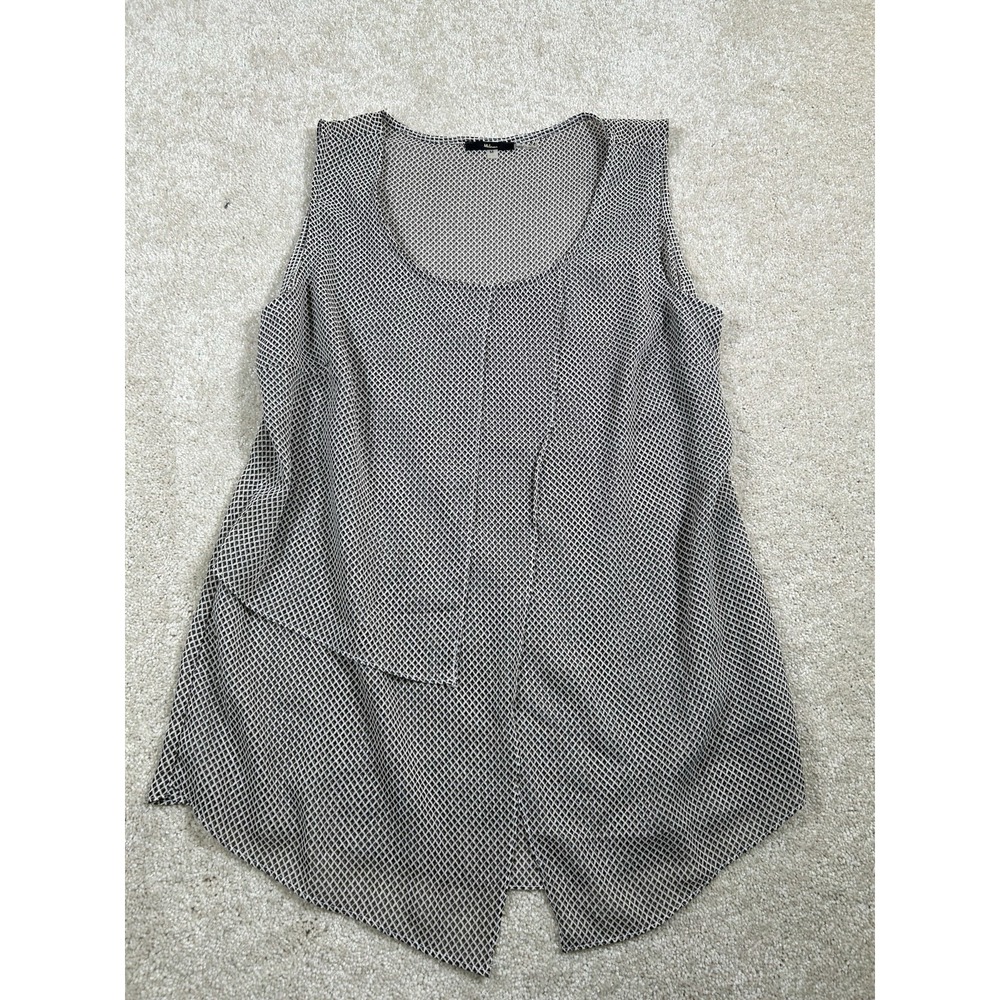 Milano Womans Size M Sheer Sleeveless Top Brown Geometric‎ Flowy